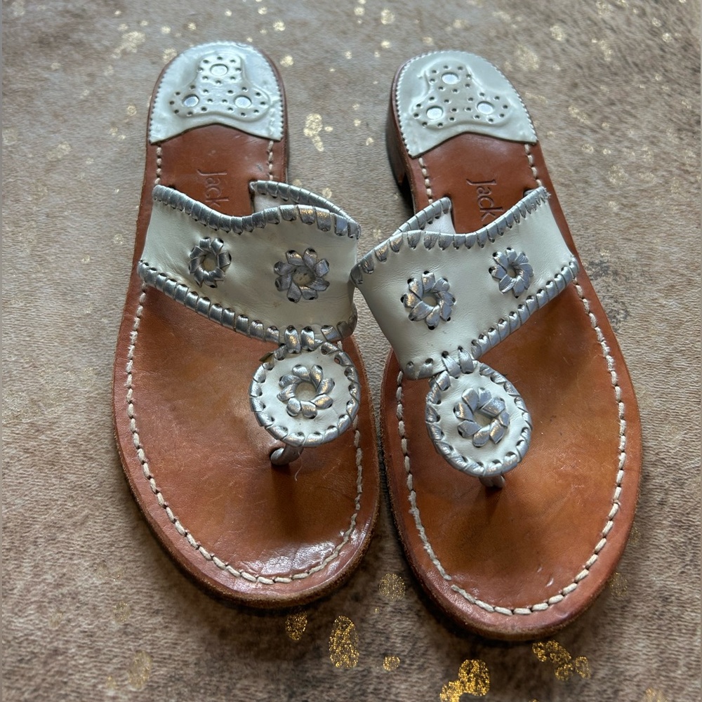 Jack Rogers Silver and White Sandals